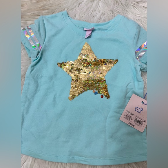 GIRLS SWEATER & SHIRT DUO BUNDLE - Star shirt and cream knitted sweater-size4-5 - Picture 3 of 4